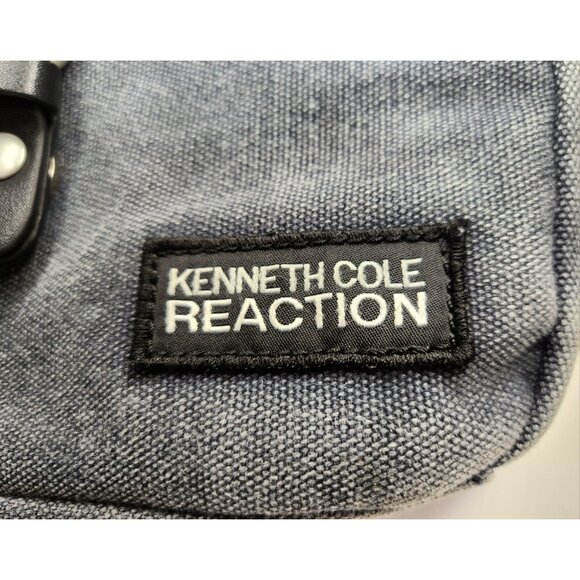 Reaction Kenneth Cole Grey Black Messenger Crossbody Bag Padded Denim - Picture 4 of 7